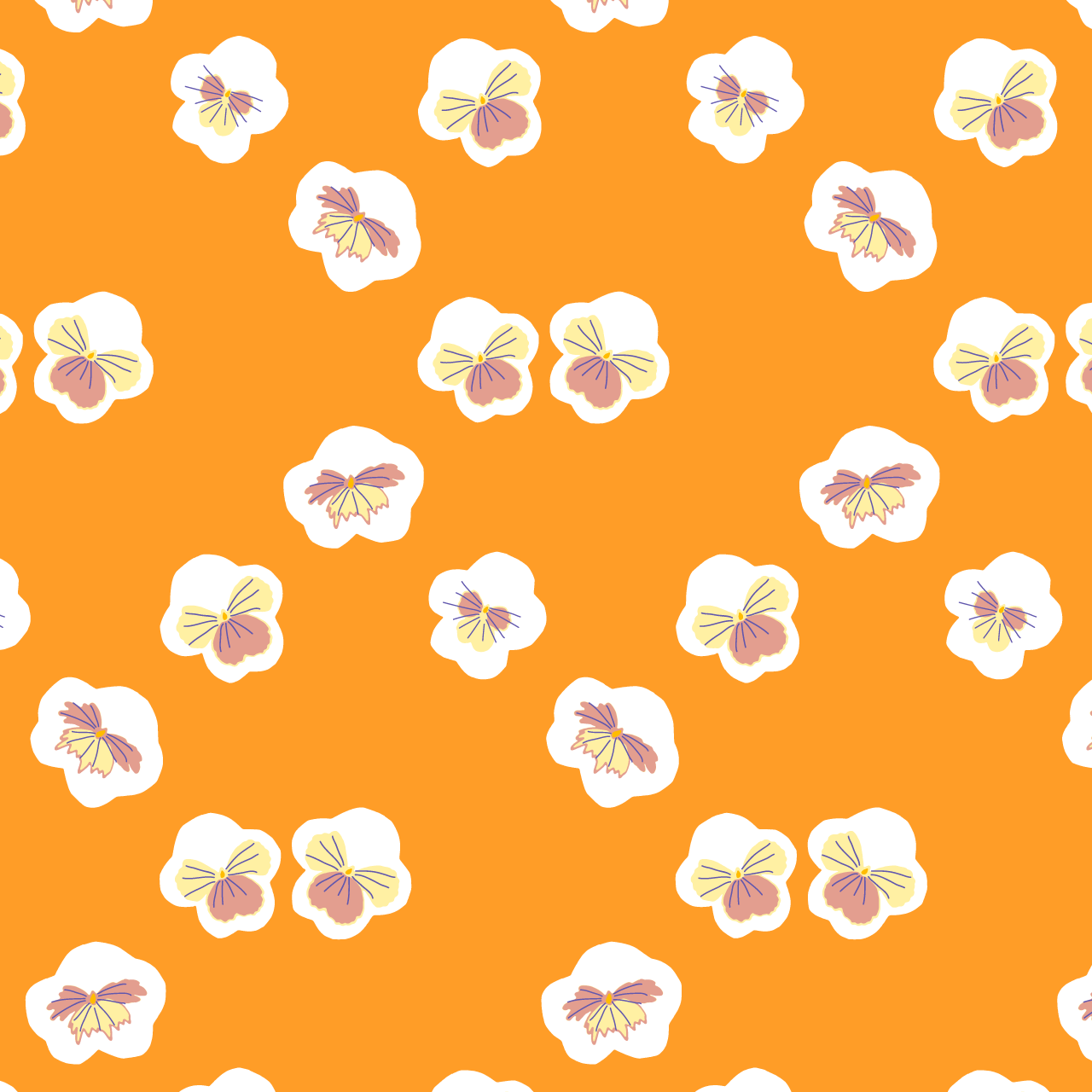 オレンジの白いパンジーのパターン