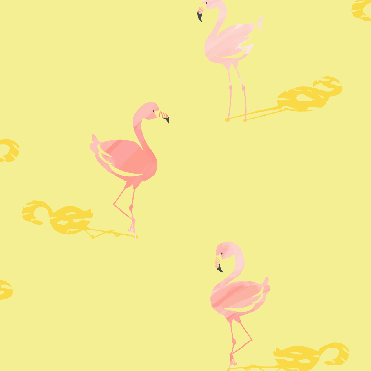 黄色い背景のフラミンゴのパターン