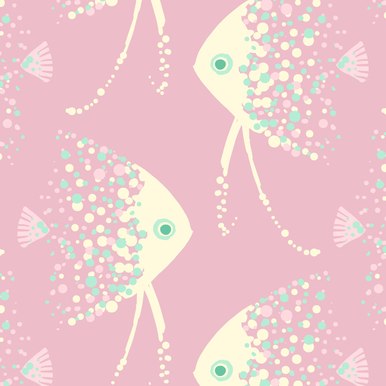 ピンクの背景に白いエンゼルフィッシュのパターン