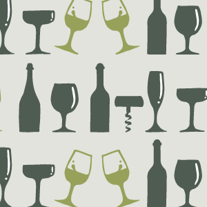 黄緑色の背景にワイン瓶やグラスがデザインしてあるパターン