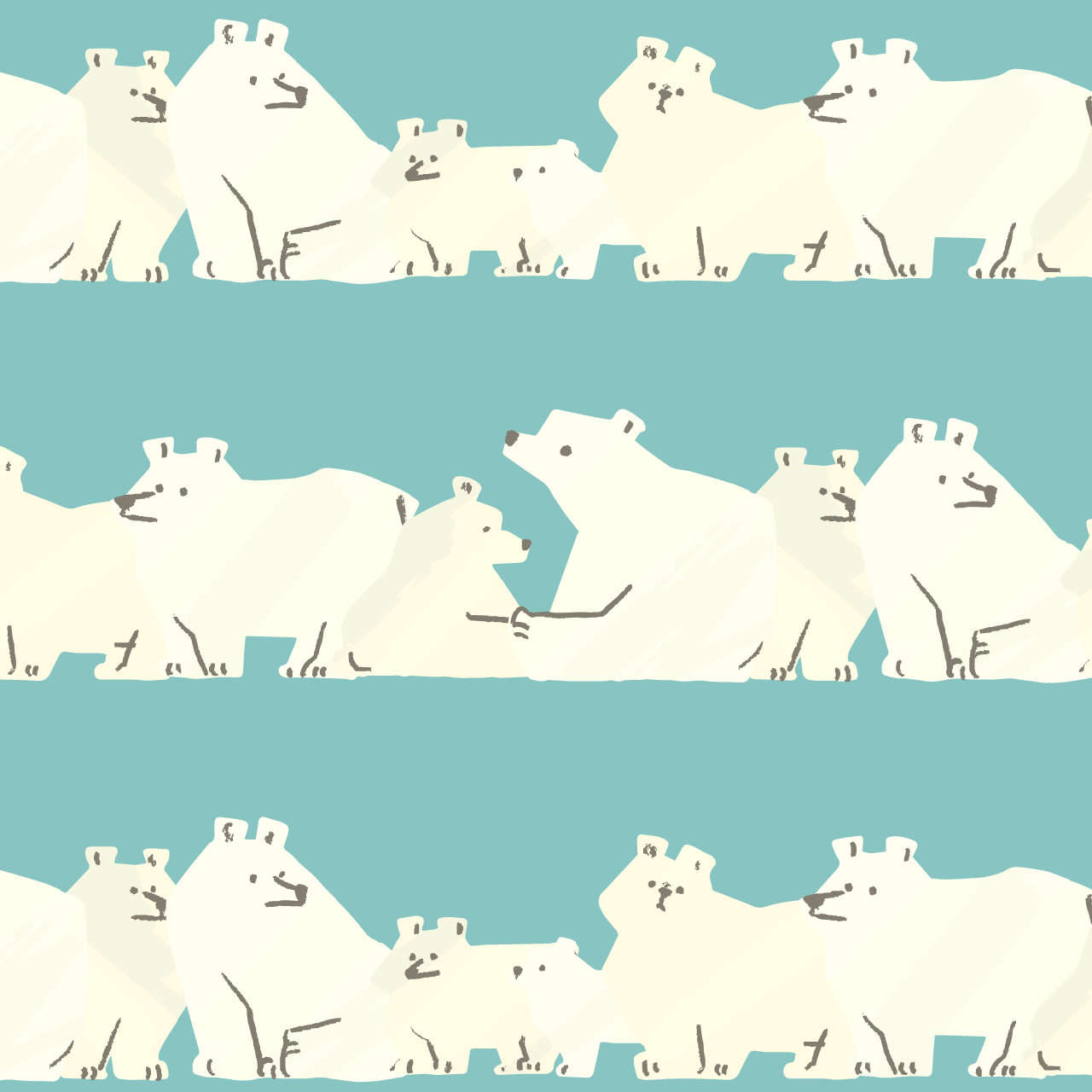 エメラルドグリーンの背景にシロクマの群れのパターン