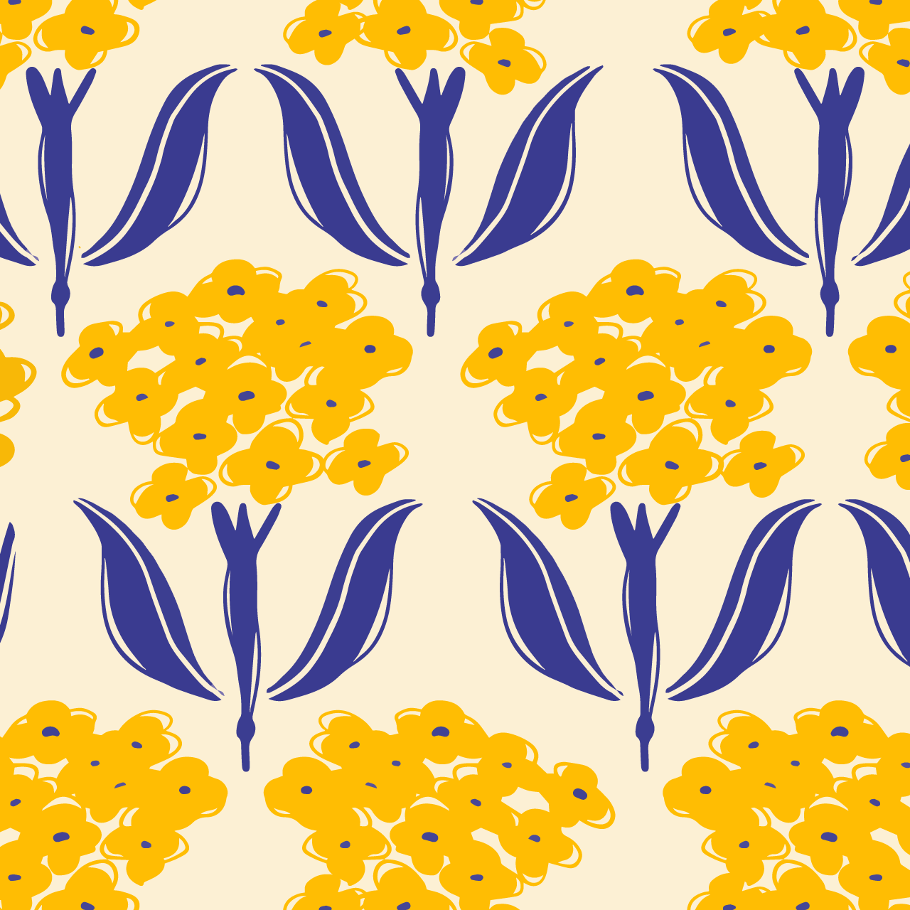 クリーム色の背景に黄色い花のパターン