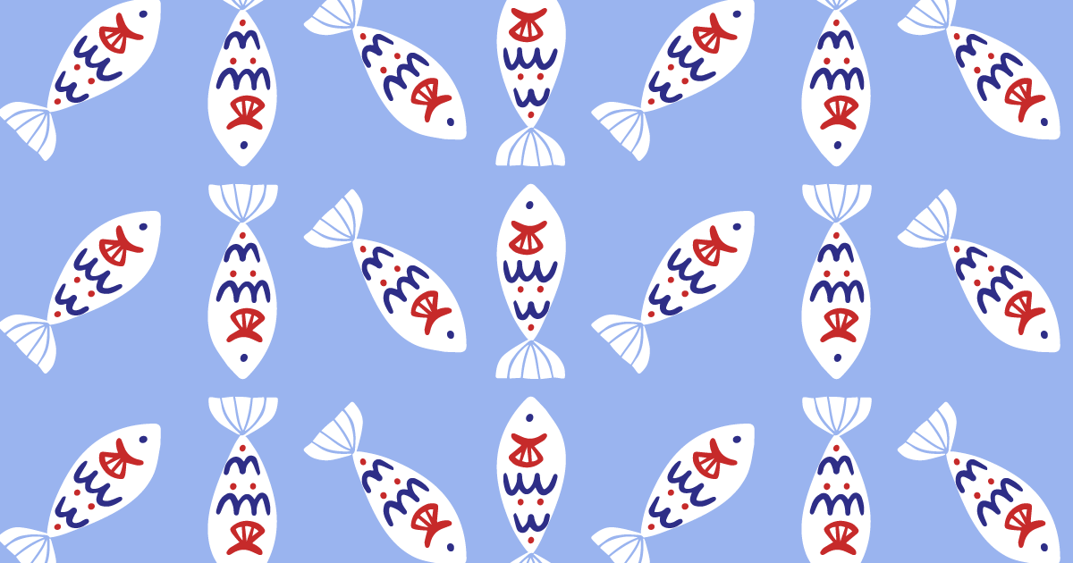 回転の例の青い背景に白の魚のパターン