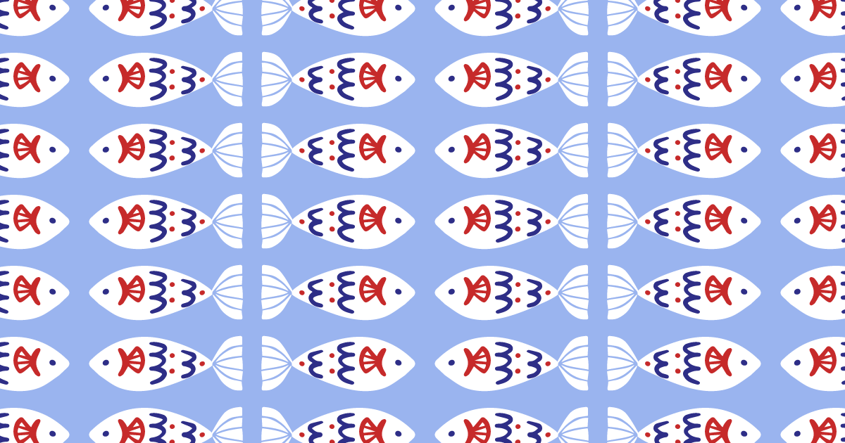 青の背景に反転の白い魚のパターン