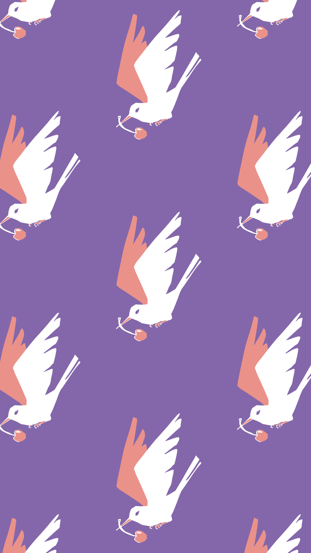 紫の背景に白とピンクの鳥のパターン