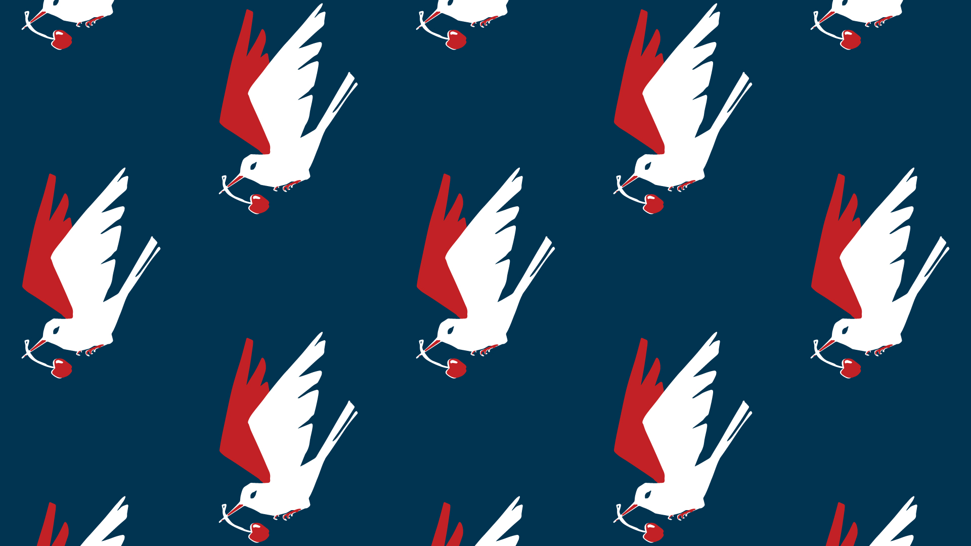 紺色の背景に白と赤の鳥のパターン