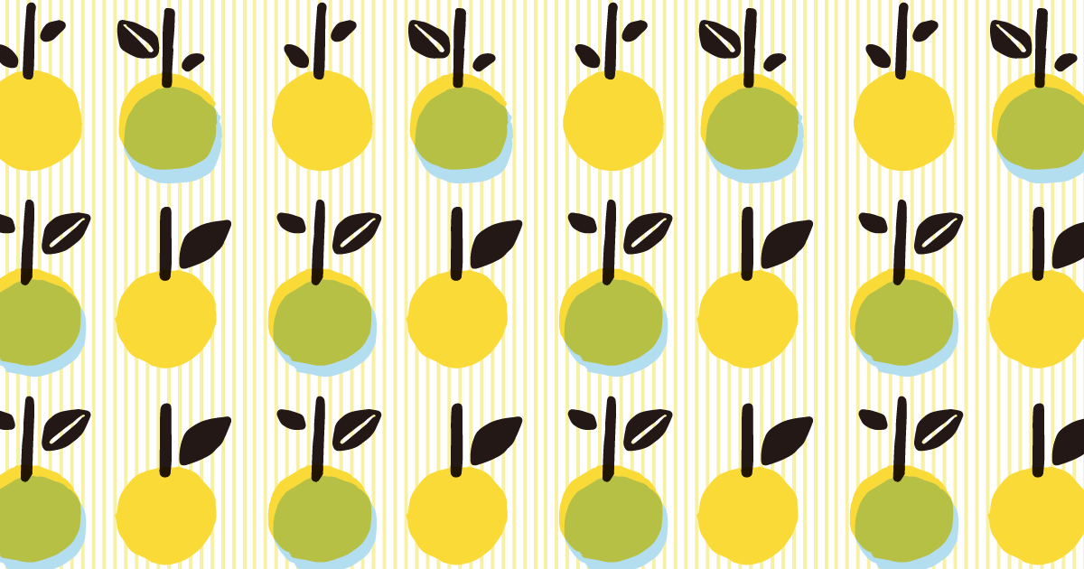 白と黄色のストライプの背景に黄色と黄緑の柑橘のパターン