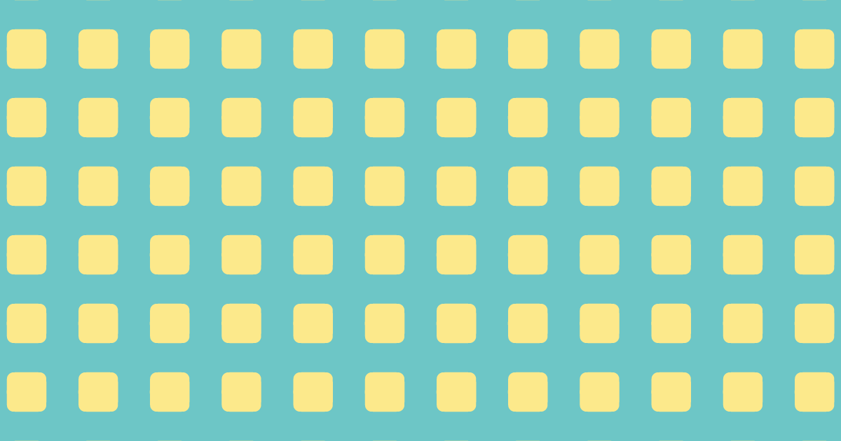 エメラルドグリーンの背景に黄色い四角のパターン
