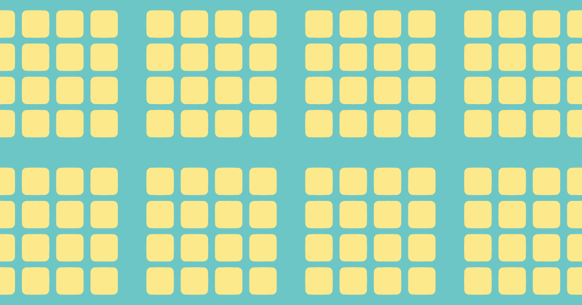 エメラルドグリーンの背景に黄色い四角のパターン