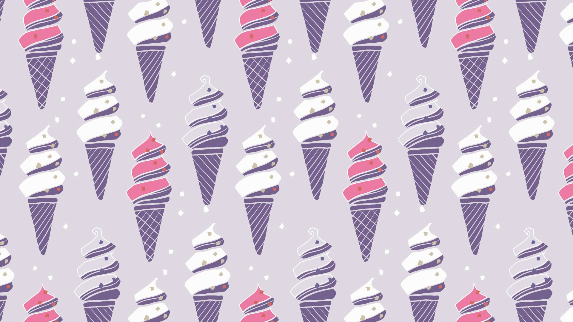 薄紫の背景に白と紺色とピンクのソフトクリームのパターン