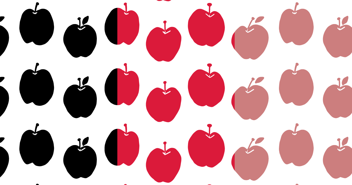黒、赤、スモークレッドのリンゴの画像