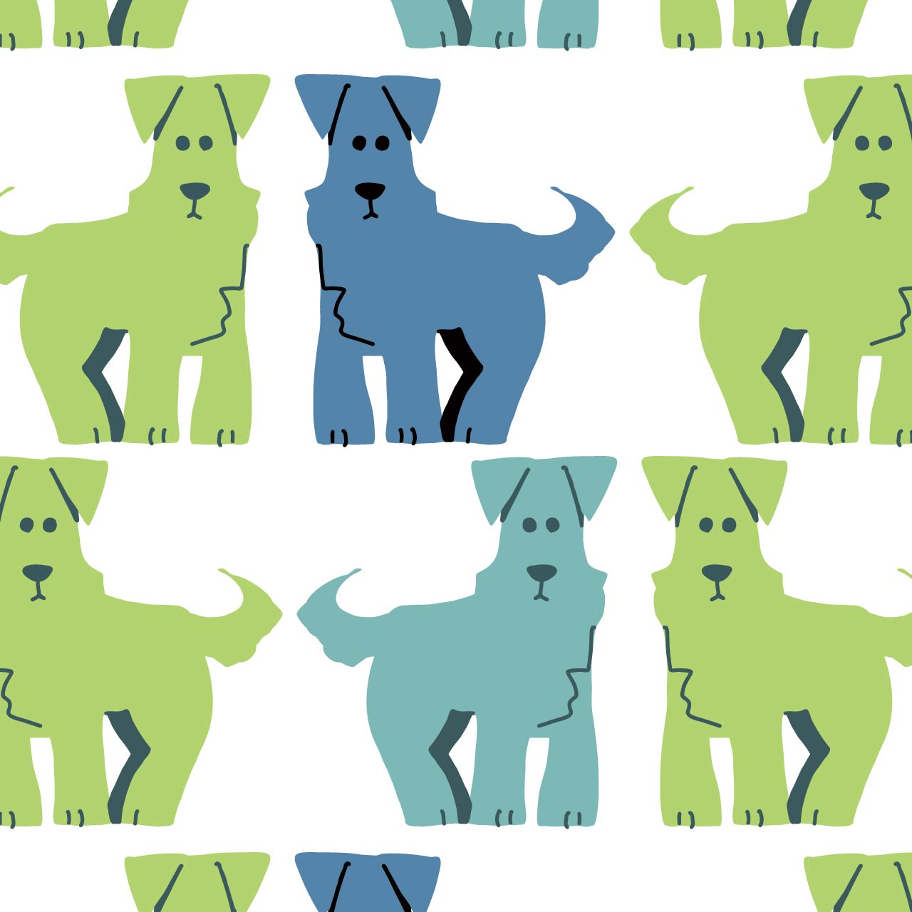 白い背景に緑の立っている犬のパターン