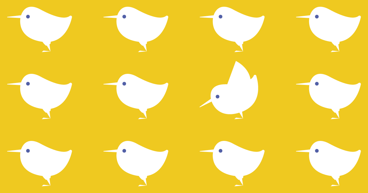 黄色い背景に１羽だけはばたいといる鳥のパターン