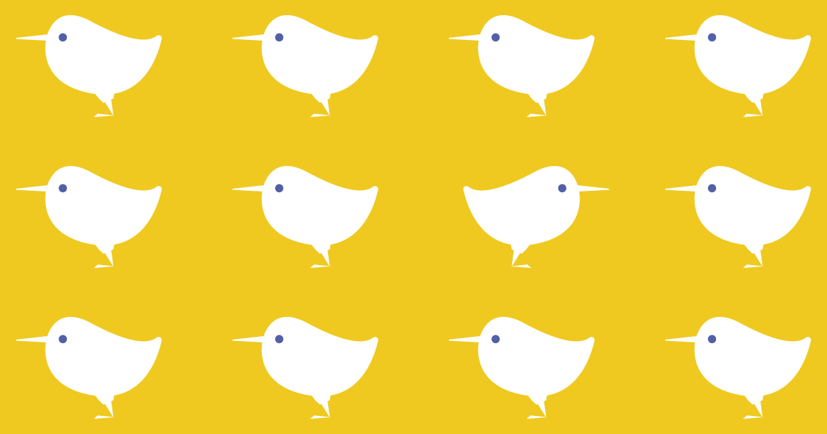 黄色い背景に1羽だけ反対の方向を向いた鳥のパターン