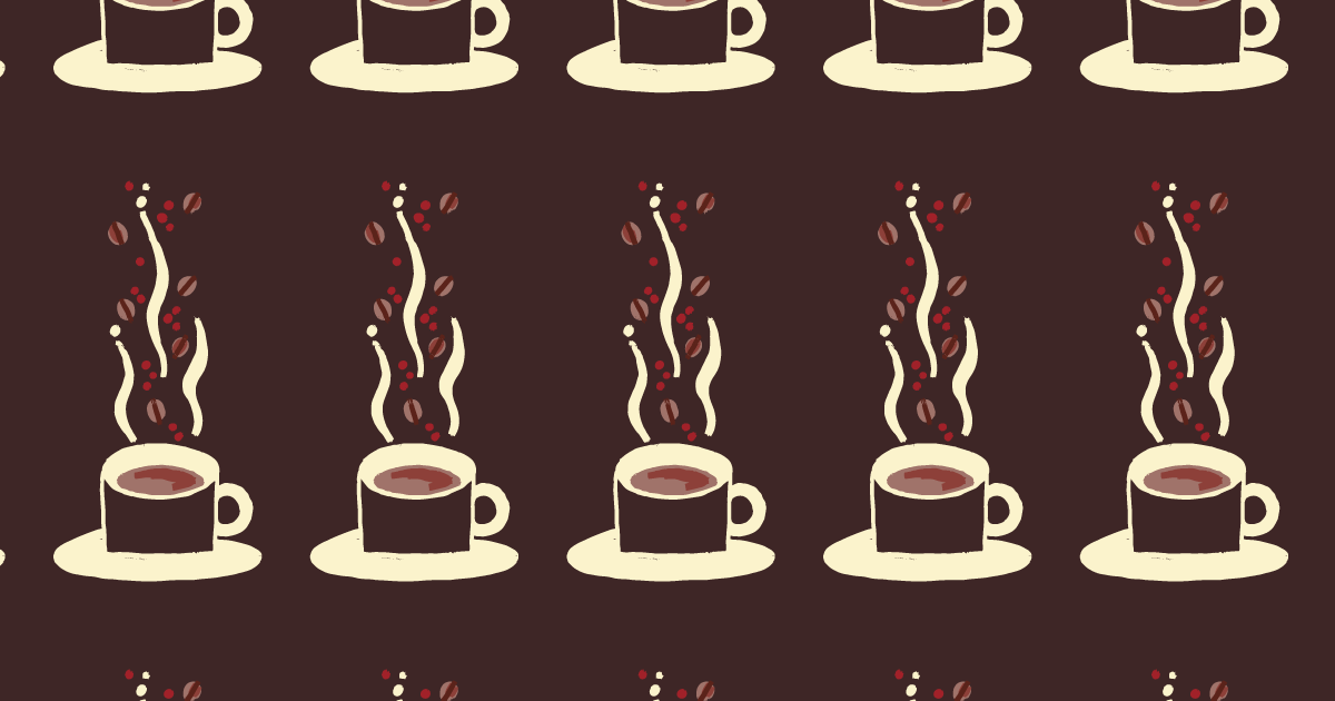 茶色の背景にコーヒーカップのパターン