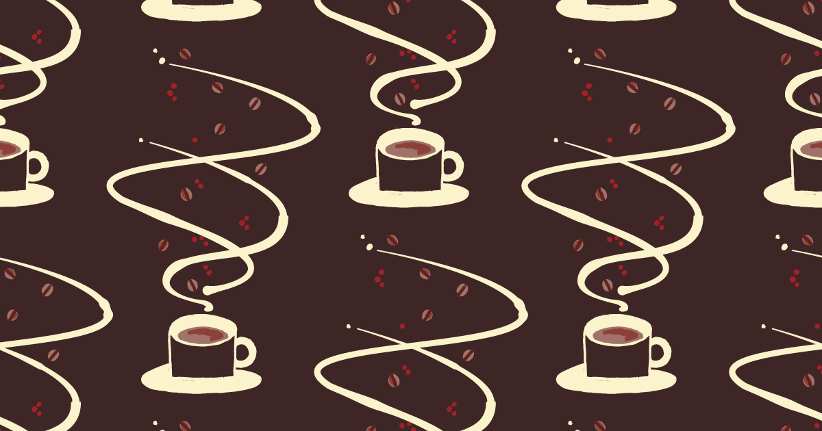 茶色の背景にコーヒーの湯気とカップのパターン