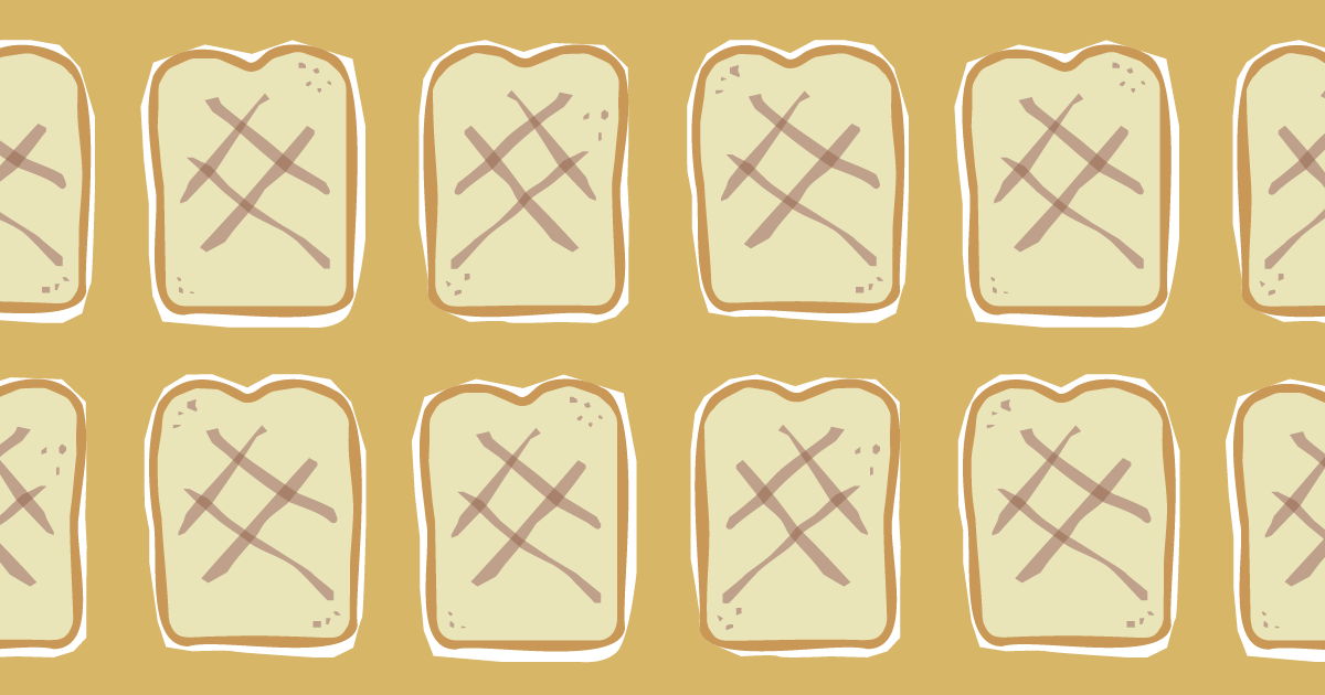 黄色い背景に白がはみ出たトーストのパターン