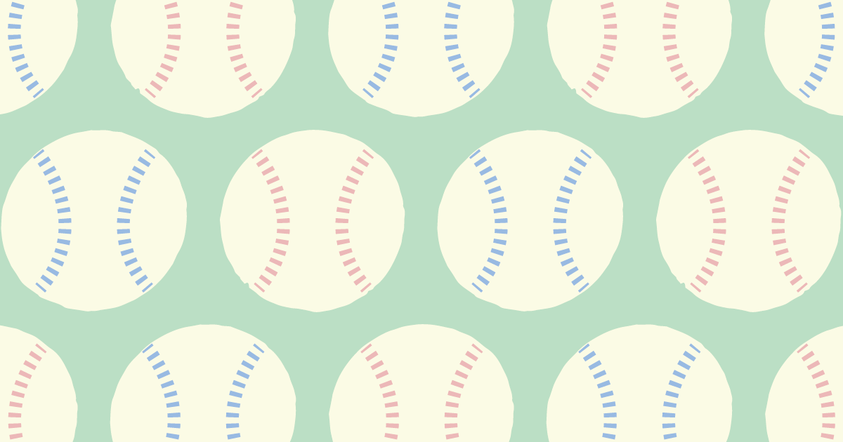 ミントグリーンの背景に野球ボールのパターン