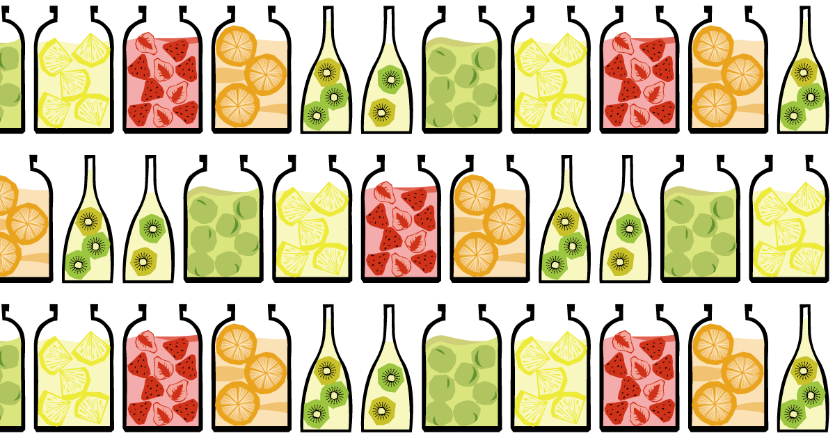 白の背景にカラフルな果実酒のパターン
