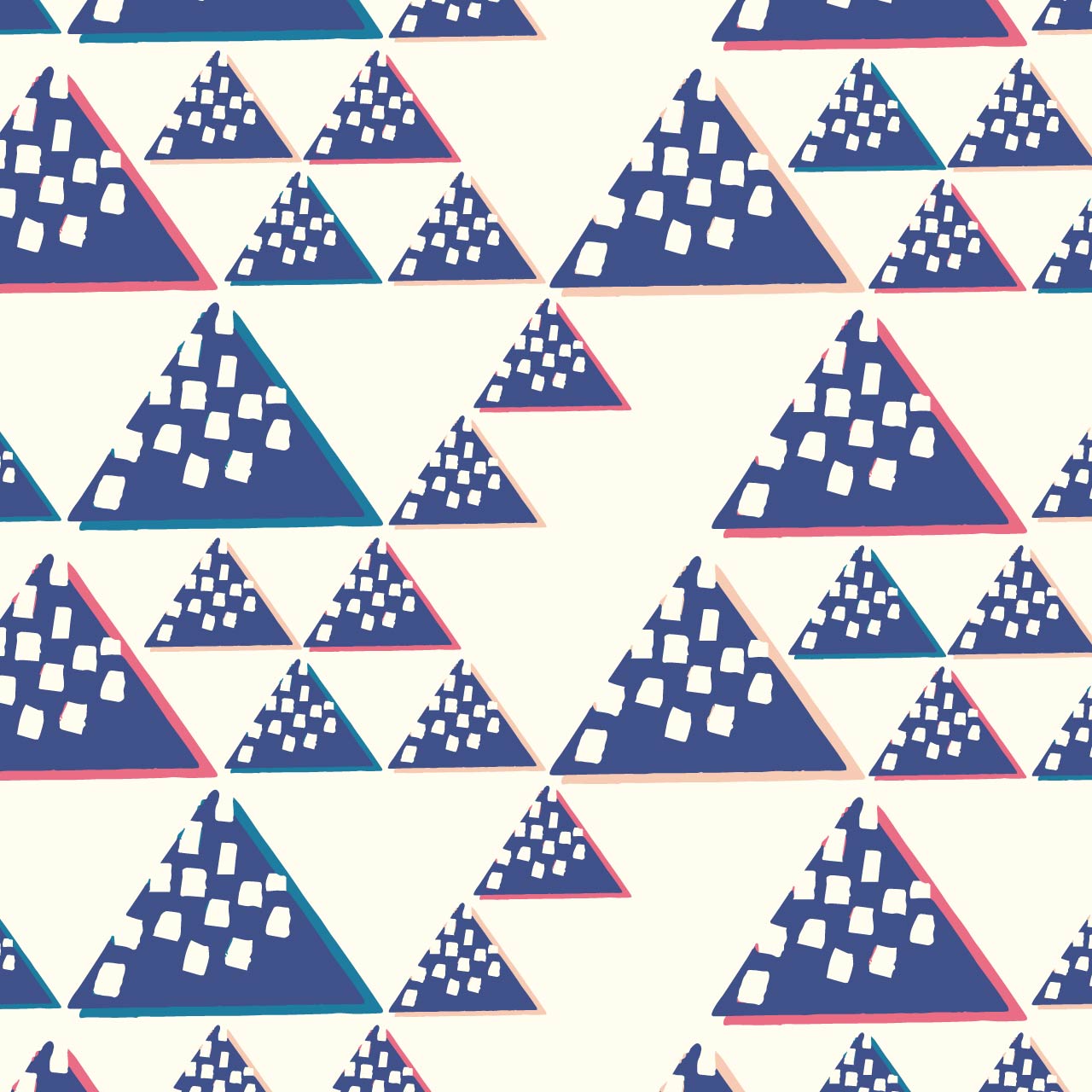 白い背景に青の三角形を並べたパターン
