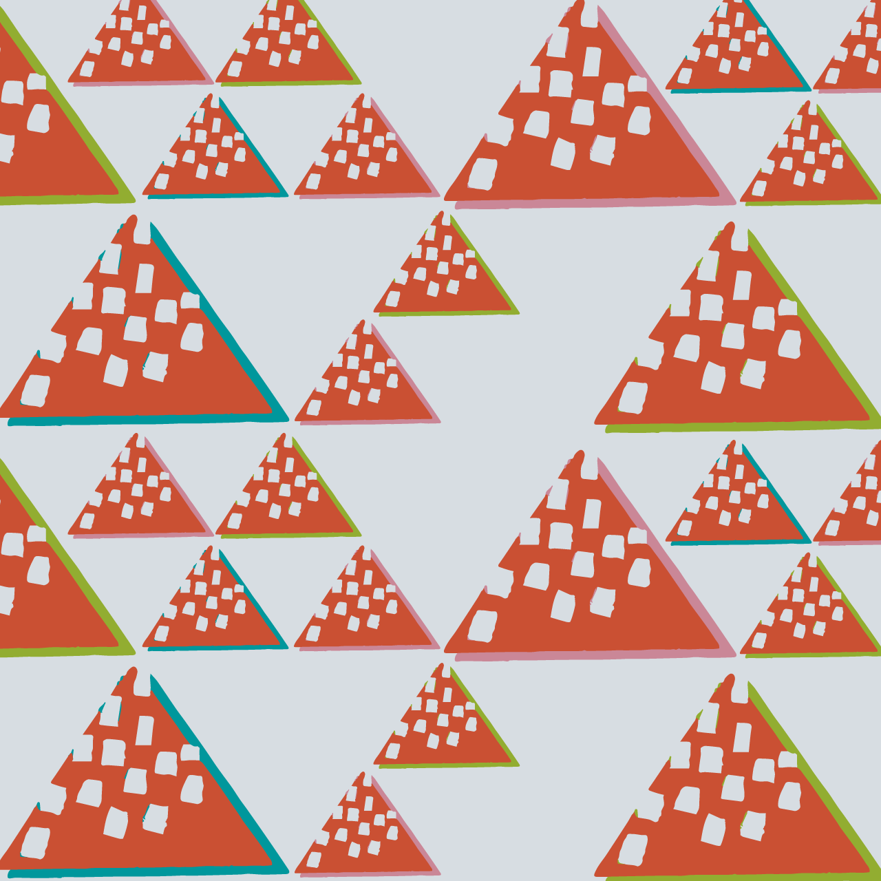 薄いグレーの背景にオレンジ色の三角のパターン