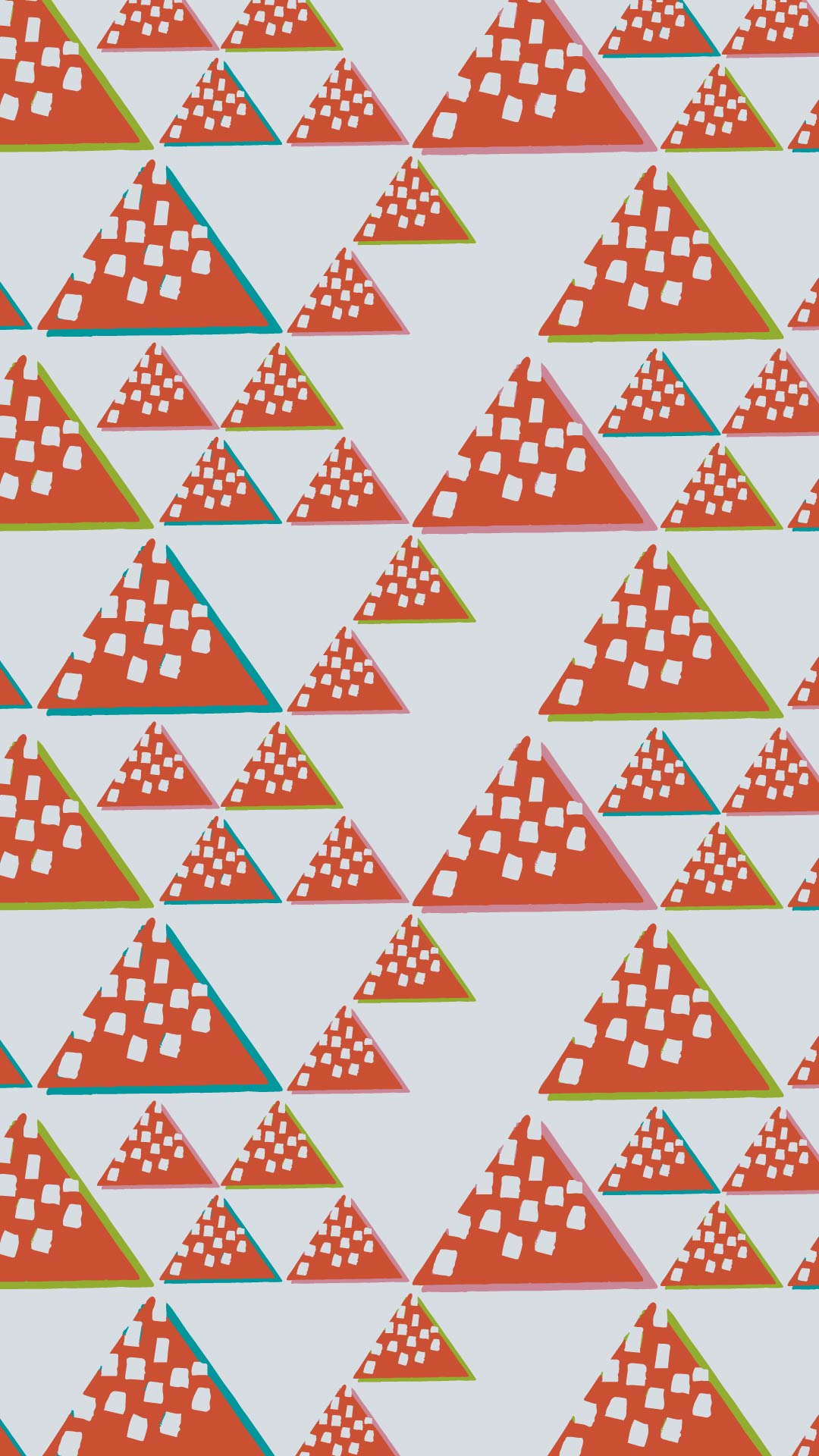 薄いグレーの背景にオレンジ色の三角のパターン