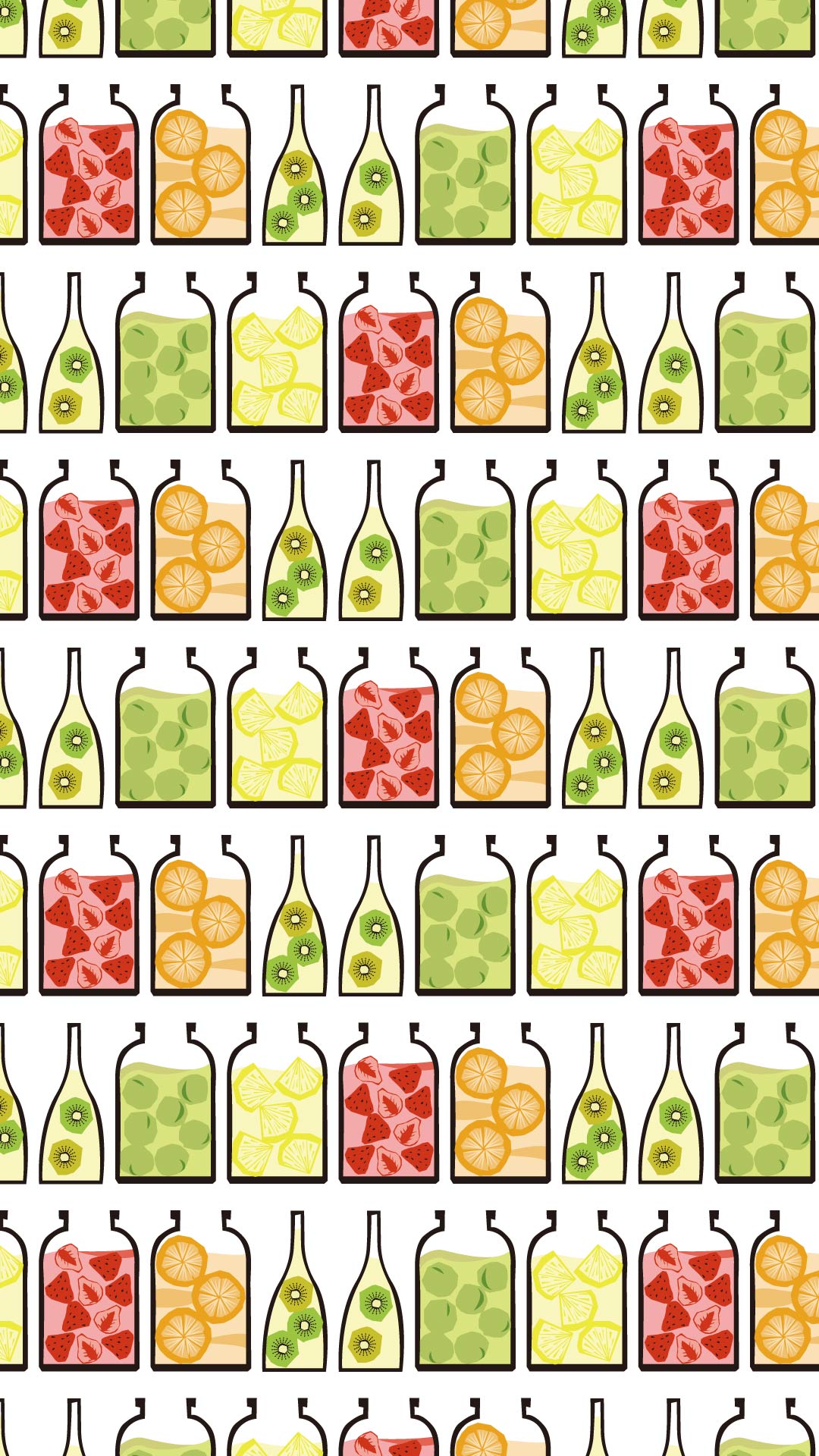 白い背景に色々な果物の果実酒のパターン