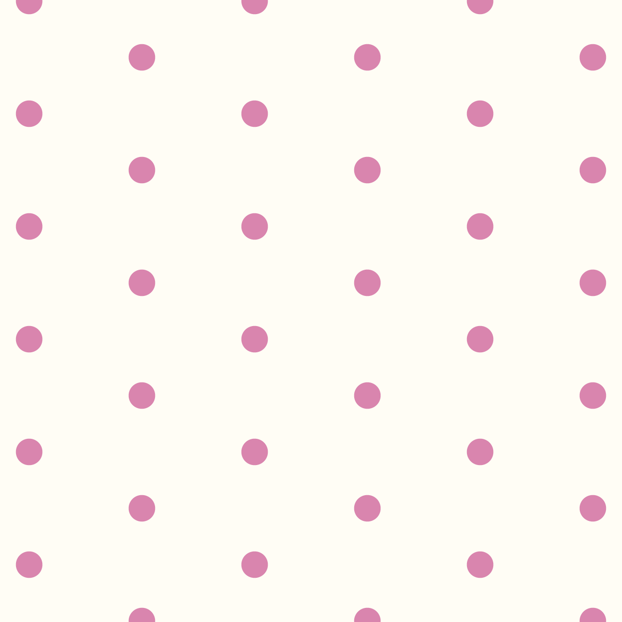クリーム色の背景にシンプルなピンクのドットのパータン