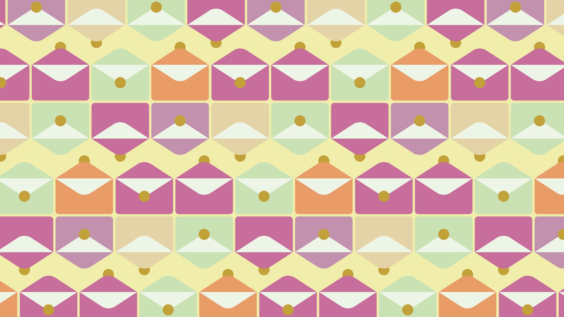 薄い黄色の背景に三角の封筒が並んでいるパターン